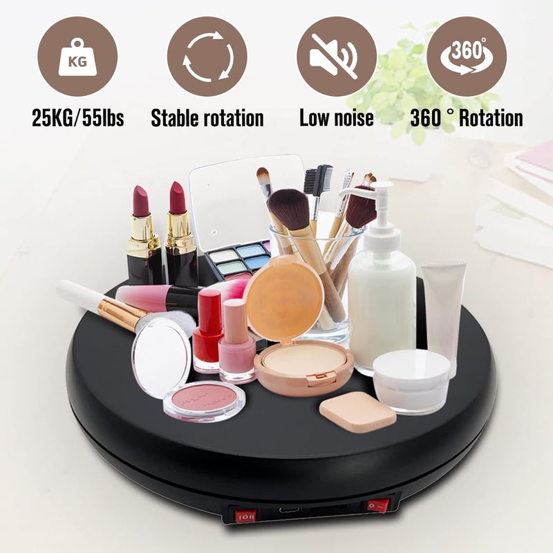 JAYEGT Motorized Rotating Display Stand with LED Light , 10 inch /55lbs Load, 360 Degree Electronic Turntable Display Stand for Photography Products Shows, Jewelry, Watch, 3D Models, Cake (Black) - Image 2